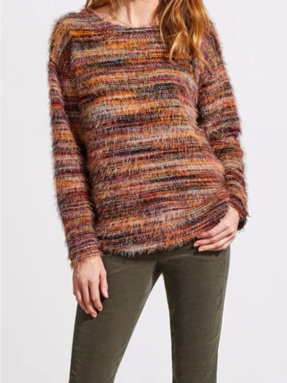 Tribal Multicolor Fuzzy Eclectic Crewneck Sweater - Rust, Red & Olive Hues -fall